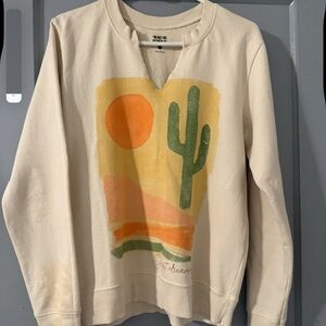 Anthropologie Cream V-Neck Sweater with Desert Print